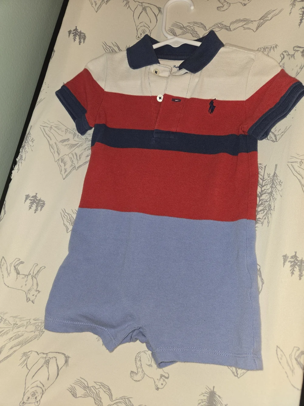 Ralph Lauren Baby Boys Colorblock Polo Romper - Red, Navy & Light Blue